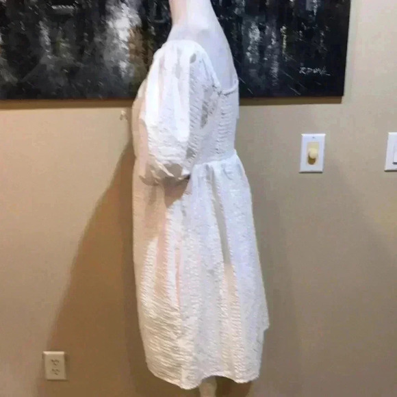 NWT Old Navy Puff Sleeves Seersucker White Mini Dress with Lining-Size M - Picture 4 of 15